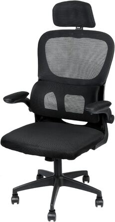 Ергономічне офісне крісло OHMG, офісне крісло з сітчастої тканини, поперекова опора та сидіння з регульованим кутом нахилу, підголівник, регульовані підлокітники, поворотні колеса на 360, вантажопідйомність 200 кг (чорне, 125 x 65,5 x 64 см) Чорний - 125 