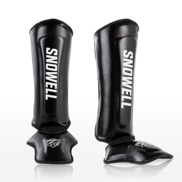 Щитки для гомілок для кікбоксингу синтетична шкіра, подвійна пінопластова підкладка, легкі та гнучкі, для муай-тай, ММА та бойових мистецтв без металевого кільця чорні