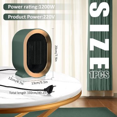 Портативний електричний обігрівач, енергозберігаючий та тихий, для ванних кімнат, невеликий електричний обігрівач, енергоефективний вентилятор-обігрівач із захистом від перегріву та перекидання, для офісу, дому, гуртожитку (зелений)