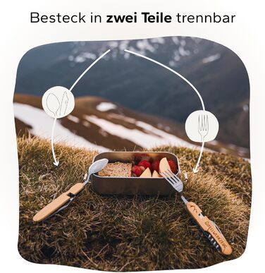 Універсальні столові прибори для кемпінгу Gipfelgaudi ідеально підходять для походів, пікніків тощо Столові прибори без пластику, виготовлені з нержавіючої сталі та дерева