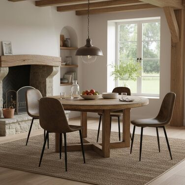 Комплект обідніх стільців Homy Casa з 4 предметів, скандинавський вінтажний стиль, сидіння зі штучної замші зі сталевими ніжками чорного та коричневого кольорів.