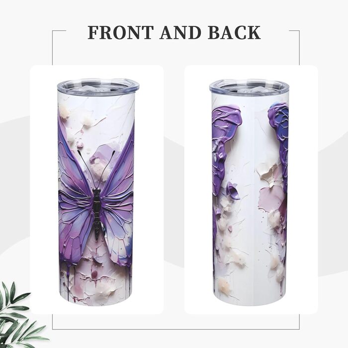 Кухоль з прямою трубочкою, олійний живопис, метелик, друк, підходить для кемпінгу, офісу та дому, 590 мл