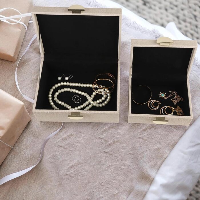 Шкатулки для коштовностей HofferRuffer зі штучної шкіри, декоративні шкатулки для зберігання аксесуарів, органайзер із золотистою фурнітурою, класична веганська шкіра, набір з 2 шт. (світло-сірий)