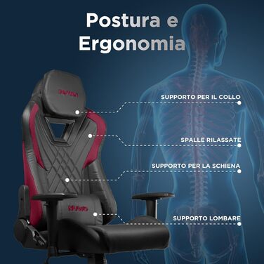 Ергономічне ігрове крісло Nuwo DoXx, крісло для ПК, ігрове крісло, 2D підлокітники, регульована спинка та висота, поперекова підтримка та підголівник, 120 кг, червона серія DoXx