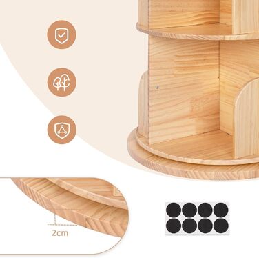 Обертова дитяча книжкова полиця OOOK з масиву дерева, 3-рівнева дитяча книжкова полиця з можливістю обертання на 360 градусів для дітей та дорослих, багатофункціональна дерев&39яна дитяча книжкова полиця для дитячої ігрової кімнати, 3 яруси