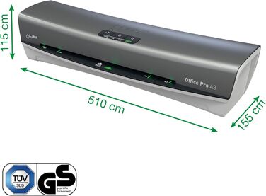 Ламінатор Leitz iLAM Office Pro A3, надшвидкий розігрів 1 хвилина, для плівок 75-175 мікрон, світлодіоди доступності та світлодіодний індикатор стану, функція захисту від застрягання, автоматичне вимкнення, стартовий комплект для роботи з плівками, сірий/