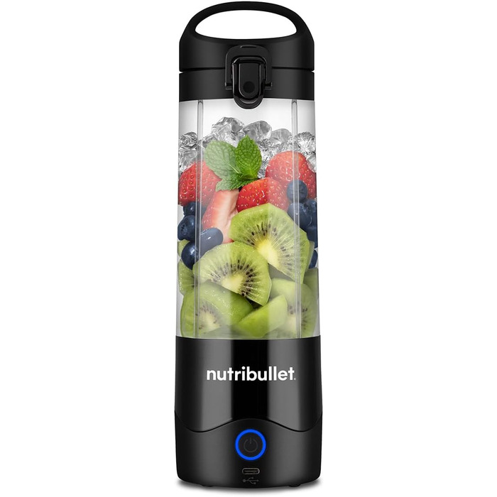 Портативний блендер nutribullet 60 Вт у чорному кольорі потужне лезо екстрактора, чашка 590 мл, кришка для виносу, зарядний кабель USB-C та посібник користувача, забезпечує понад 15