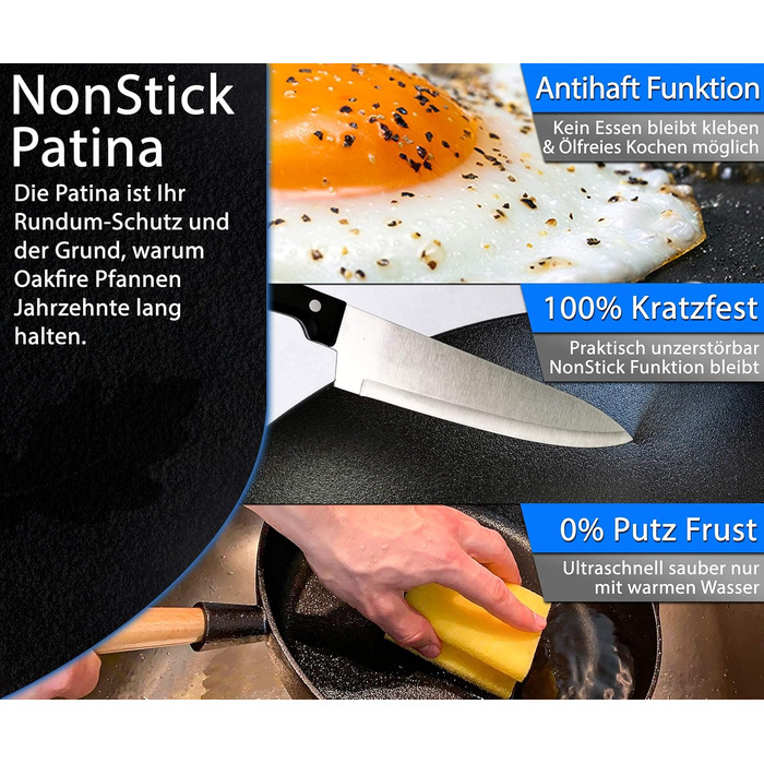 Чавунна сковорода Oakfire 28 см з кришкою - Чавунна сковорода для індукції - Міцна чавунна сковорода - Чавунна сковорода для гриля