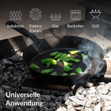 ОРИГІНАЛЬНА чавунна сковорода індукційна 28 см - чавунна сковорода для всіх типів плит - чавунна сковорода тонко відшліфована - 10