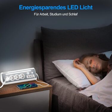 Розетка з USB і 2 Type-C, кутова розетка на 4 відділення, кутова розетка зі світлодіодним підсвічуванням, захист від перенапруги 3