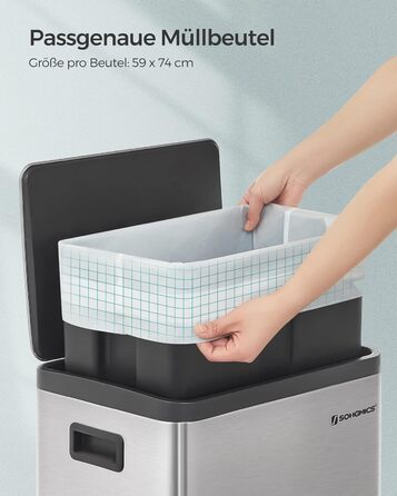 Сміттєві пакети SONGMICS зі шнурком, контейнери для 50-літрових баків, пакети для сміття, код 050A01, індивідуальний розмір, 2 рулони, 80 шт. , білі KRB050A02 ука (80 шт. у упаковці)