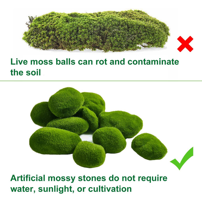 Кульки зі штучного моху. Камені із штучного моху. Камені із штучного моху. Кульки із зеленого моху. Прикраси з штучного моху для казкових садів, квіткових композицій, квіткових композицій, тераріумів і ремесел, 20 шт.
