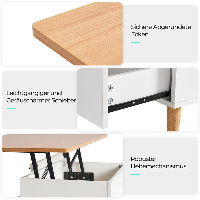 Журнальний столик з регульованою висотою та місцем для зберігання, стіл для вітальні з 2 великими шухлядами, диванний столик 60 x 100 см