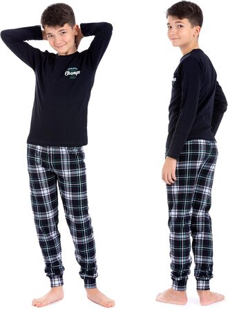 Комплект піжами/костюму LOREZA для хлопчика з довгими рукавами, 100 бавовняний інтерлок, картатий, теплий, розмір 140-146, модель 1