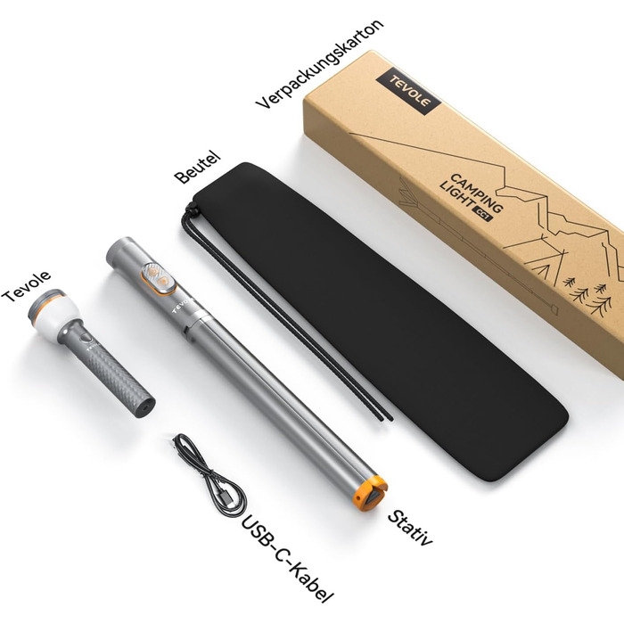 Телескопічний та складаний кемпінговий ліхтар, 800 люмен, водонепроникний IP65, з пультом дистанційного керування та магнітною основою, перезаряджається через USB, регульована висота зовнішнє освітлення для пригод, кемпінгу, аварійного освітлення