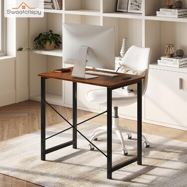 Маленький столик 80 x 50 x 75,4 см (31 дюйм), Комп&39ютерний стіл з металевим каркасом, Офісний стіл для навчання, Спальня, Вітальня, Коричневий, 31 дюйм 80 x 50 см