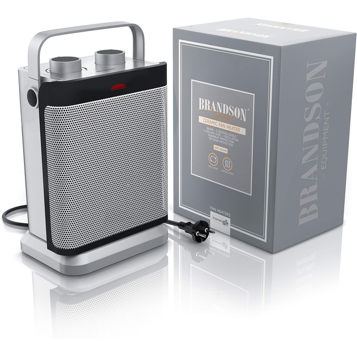 Енергозберігаючий, тихий електричний керамічний обігрівач - Електричний обігрівач з 2 режимами нагріву - Захист від перегріву - Коливання - Термостат - Ванна кімната, спальня, вітальня A Срібний