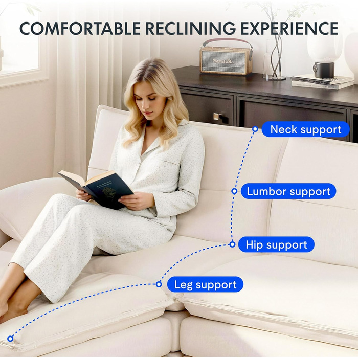 Диван FLEXISPOT на 4 особи, L-подібний кутовий диван з пуфом та місцем для зберігання речей, модульний компактний диван для вітальні, білий, 255 x (7258) x 116 см