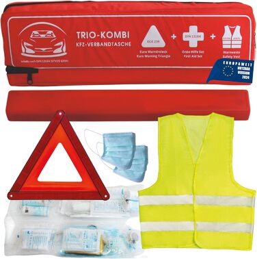 Автомобільна аптечка, включаючи аптечку автомобільну 2024 (червоний), 2024 tv geprft, inklusive Warndreieck und Warnwesten Auto -