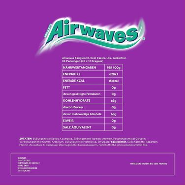 Жувальна гумка Airwaves Крутий Кассис Свіже дихання Фіолетовий, без цукру 30 упаковок 30 x 12 драже Cool Cassis Single