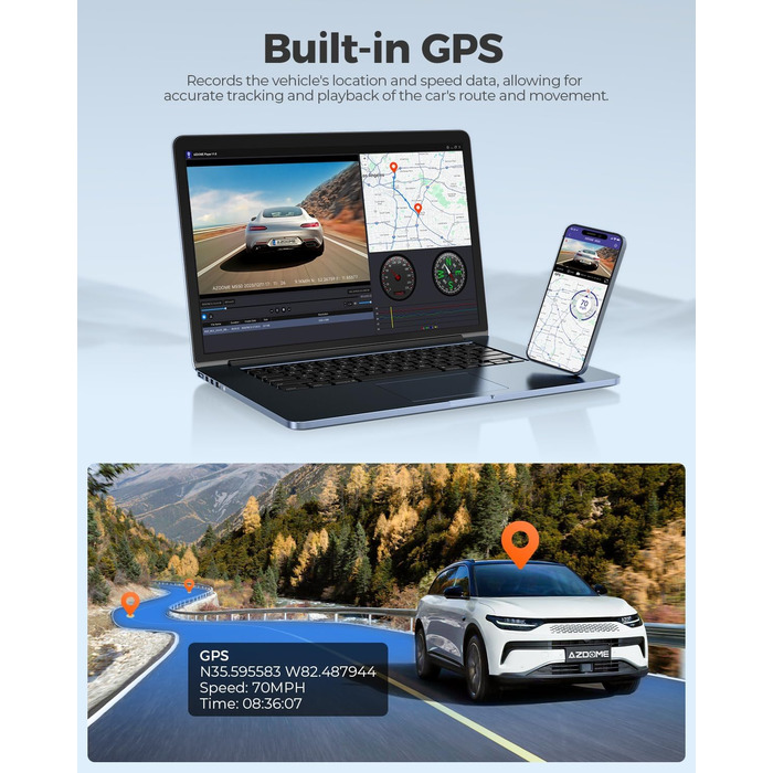 Автомобільний відеореєстратор AZDOME 3 лінзи 1440P 1080P 1080P з WiFi, GPS, фронтальною камерою 4K, супер нічним баченням, монітор