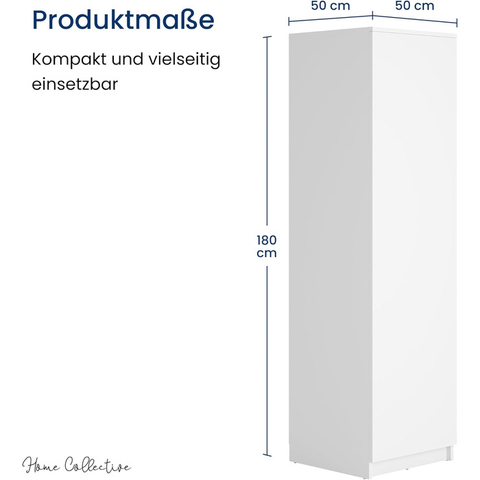 Домашня колекційна шафа, багатофункціональна шафа, біла, ширина 50 см, висота 180 см, з вішалкою для одягу та додатковим відділенням, органайзер для гардеробу з МДФ, 180 x 50 x 50 см (В x Ш x Г), білий
