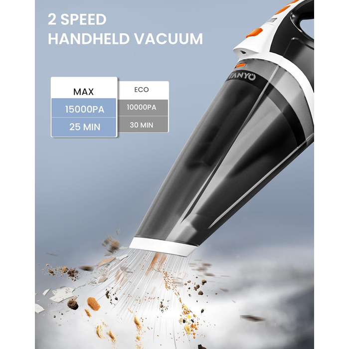 Ручний пилосос акумулятор 5 в 1, 15000Pa/10000Pa 2-швидкісний автомобільний пилосос потужний зі світлодіодним світлом, вологий / с