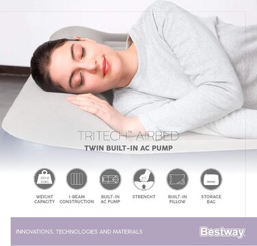 Надувний матрац Bestway Tritech, Vento, 191 x 97 x 46 см, одномісний, із вбудованим електричним насосом