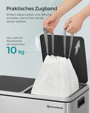 Сміттєві пакети SONGMICS зі шнурком, пакети для 25-літрових баків, пакети для кухонних баків, код 025A01, 3 рулони, всього 120 шт. , білі KRB025A03