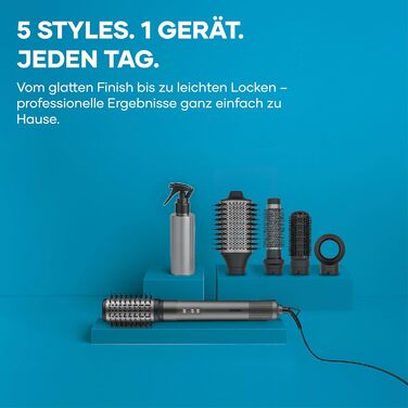 Стайлер для волосся 5-в-1 Severin S-Style Multi-Styler фен з іонізацією, брашинг з технологією Airflow, 5 насадок, 1500 Вт, компактний, антрацит, WL 0684