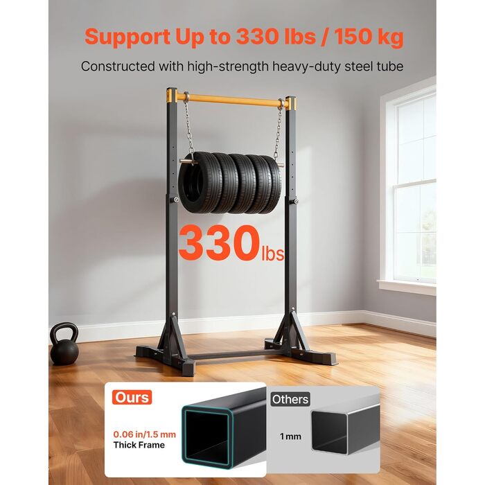 Портативна турніка VEVOR з силовою підтяжкою, вантажопідйомністю 150 кг, окремостояча, з H-подібною рамою та сталевою трубою, регулювання висоти у 8 напрямках, тренування рук, спини та грудей