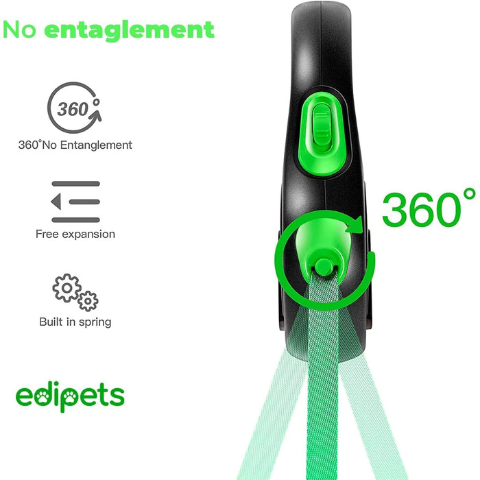 Поводок-рулетка Edipets для собак, розсувний, 3, 5 та 8 метрів, гнучкий ремінець для прогулянок (Зелений, 8 метрів)