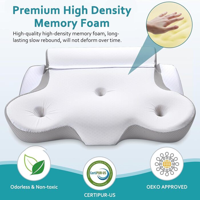 Подушка TopEsct з піни з ефектом пам&39яті, подушка для сну на боці, подушка для шиї та подушка для голови для сну на боці та спині (сіра)