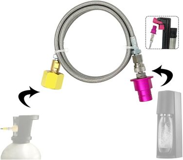 Адаптер CO2 для машини з газованою водою Швидке підключення шланга Пряме підключення від бака CO2 до машини для газованої води, сумісний з машиною Terra Art Gaia Duo Aqua Fizz, яка використовує рожевий циліндр CO2