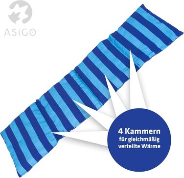 Подушка з вишневих кісточок, підходить для мікрохвильової печі та духовки - Синя в смужки та цятки Ручна робота Зроблено в Німеччині Приблизно 20 x 60 см Бавовна OEKO-TEX Зернова подушка для шиї та спини