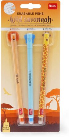 Гелева ручка, що стирається, кулькова ручка на кінці для видалення чорнил без витрати паперу, чорне термочутливе чорнило - колекція Саванна - лев, жираф, слон