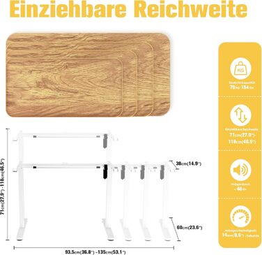 Рама столу ERGOMAKER з регулюванням висоти, функцією пам&39яті та плавним пуском/зупинкою, 2-рівнева телескопічна регульована по висоті рама столу, електрична рама столу (білого кольору), рама з одним двигуном, білий колір