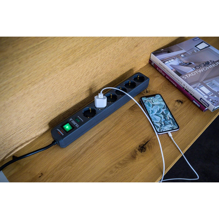 Розетка Brennenstuhl 6-місна із захистом від перенапруги та кабелем 5 м (розетка Eco-Line з вимикачем та підвищеним захистом від д