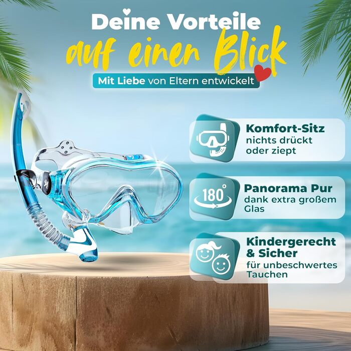 Набір для сноркелінгу KIDVERSE для дітей - Маска для дайвінгу з трубкою для дівчаток та хлопчиків - Маска для дайвінгу з ремінцем - Маска для дайвінгу - Маска для дайвінгу з трубкою для носа, набір для аквапарку для дітей 5-16 років