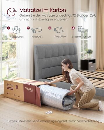 Матрац VASAGLE, 140 x 200 x 20 см, пружинний матрац з гелевої піни з ефектом пам&39яті, середньої жорсткості, H3, 7-зонна підтримка, ізоляція руху, дихаючий чохол, синій RMZ214QZ02 140 x 200 см 20 см