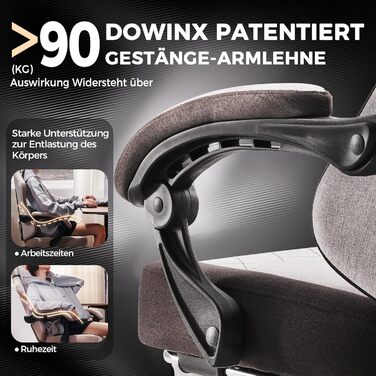 Тканина ігрового крісла Dowinx з пружинною подушкою, масажне офісне крісло з поперековою опорою та підставкою для ніг для дорослих, ергономічне ігрове крісло великого та високого розміру для офісних ігор 135 кг, коричневе