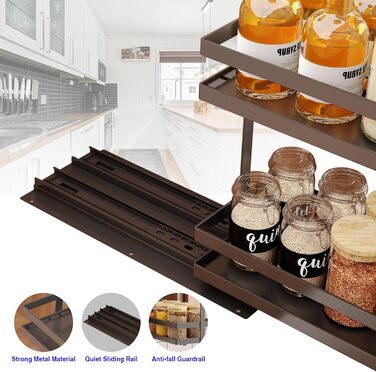 Висувна підставка для спецій, 2-рівневий металевий органайзер для спецій, стояча підставка для спецій, зберігання спецій для кухонних шаф, підставка для спецій, не потребує свердління, підставка для спецій (, чорна) Чорний 1