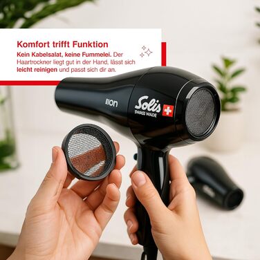 Фен професійний фен з 3 режимами температури та 2 режимами швидкості повітря, функцією холодного обдування, AC-мотором потужністю 2300 Вт та іонізацією. Чорний колір., 440