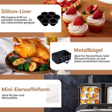 Аксесуари Аерофритюрниця для Ninja Foodi AF300EU AF400EU, 2024 нові аксесуари для двозонної фритюрниці, аксесуари для фритюрниці, включаючи форму для випічки, силіконову форму, вкладиші, решітки 20 шт., 20 шт.