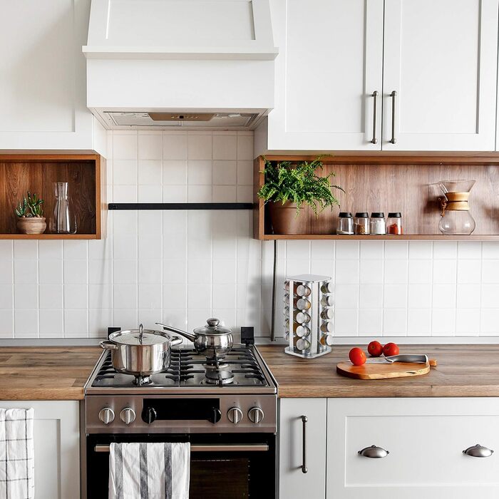 Карусель для спецій Relaxdays з 20 банками для спецій, обертається на 360, нержавіюча сталь, скло, підставка для спецій ВxГ 34 x 19 см, прямокутна, срібляста, 10032728