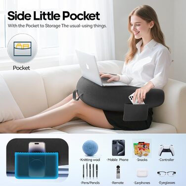 Ігрова та читацька подушка, подушка для читання для сидіння на ліжку/дивані/підлозі, подушка для годування/в&39язання гачком з великою та ергономічною ігровою подушкою, геймерська подушка для iPad/ноутбука - чорна