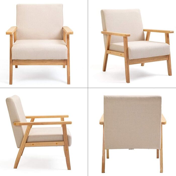 Крісло Mingone, м&39яке коктейльне крісло, скандинавське крісло-гойдалка, сучасний одномісний диван, масив дерева, для вітальні, спальні, бежевий, 64,5x67x73,5 см, бежевий, 1 предмет, комплект