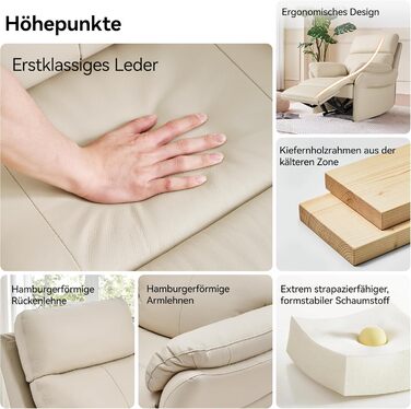 Крісло для відпочинку AIRSKY, крісло для телевізора зі справжньої шкіри з функцією відкидання, крісло для кінотеатру, крісло для сну, крісло для літніх людей, крісло для телевізора з функцією сну, крісло з ручним регулюванням для вітальні та спальні, беже