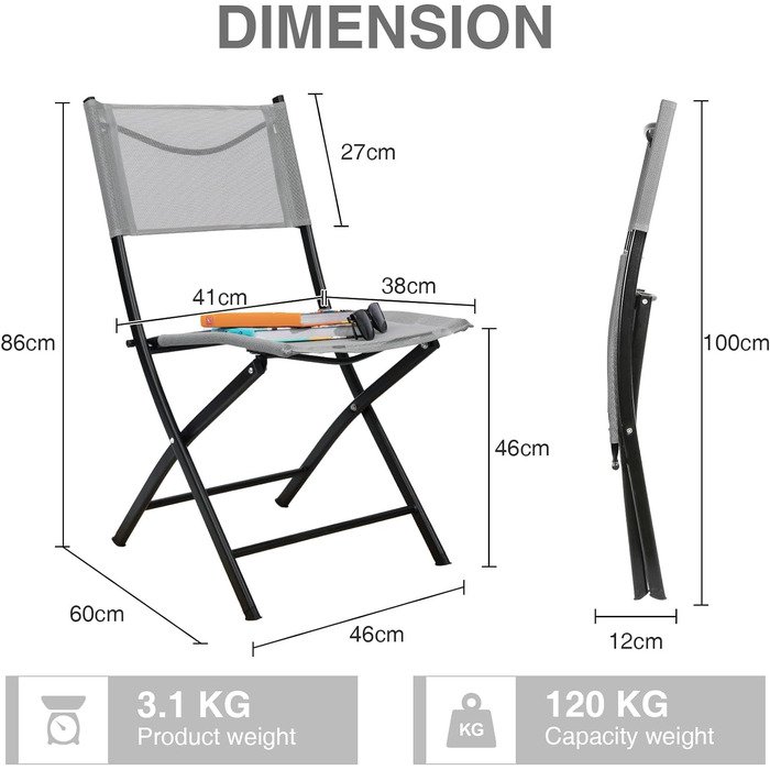 Складне крісло для саду та кемпінгу, текстильна тканина - світло-сірий