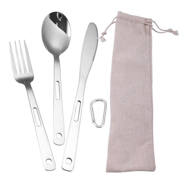 Дорожні столові прибори з нержавіючої сталі, кемпінгові столові прибори, посуд, 5 предметів з сумкою для пікніків, походів, барбекю